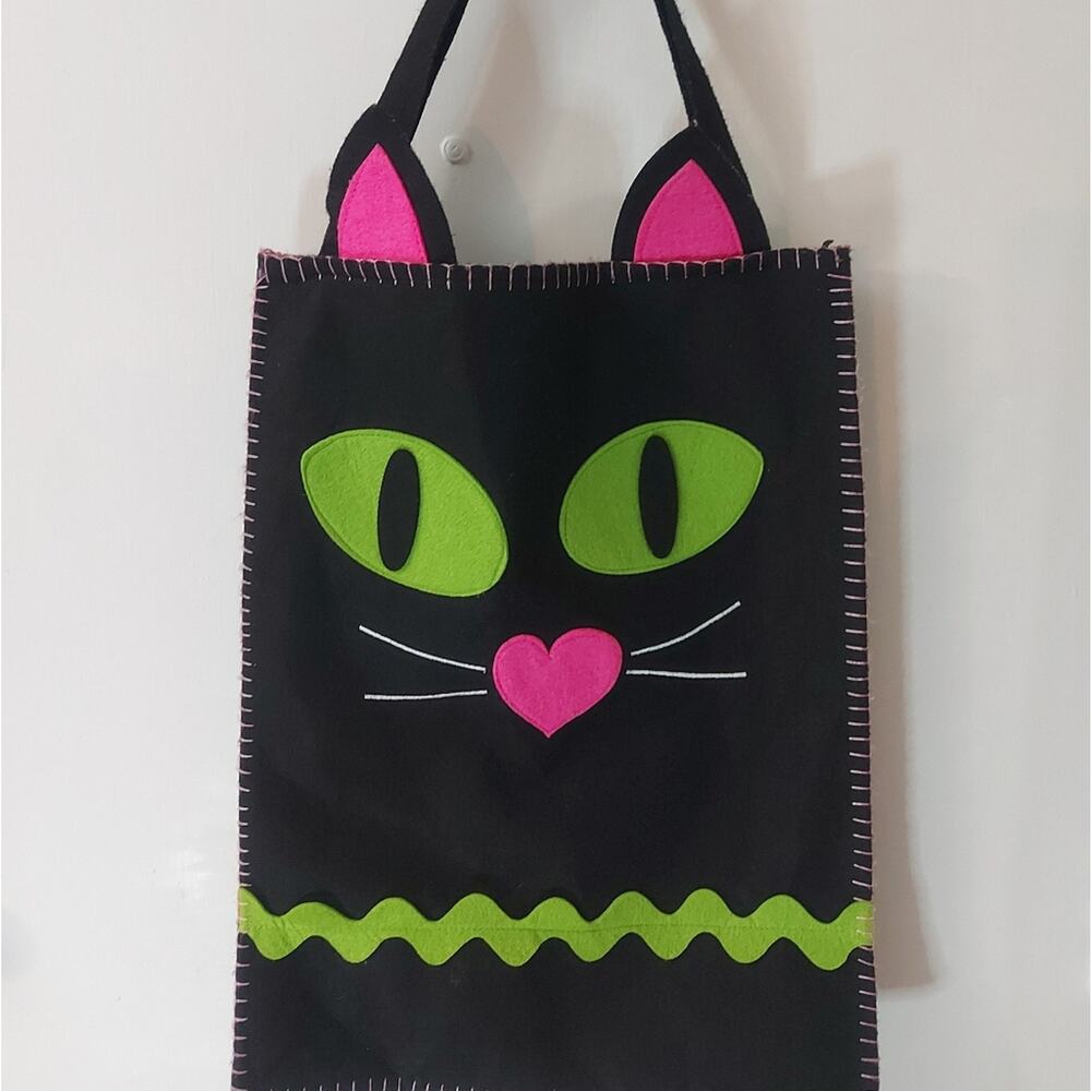 Happy Halloween Cat Eye Neon Tote Bag Carryall Seasonal Holiday Animal Whimsy